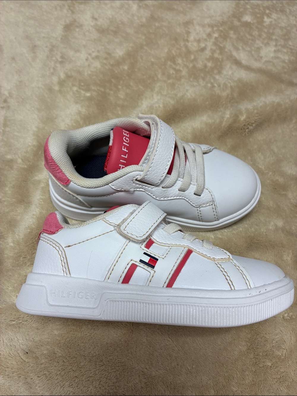 Tommy Hilfiger Kids White and Pink Velcro Sneakers